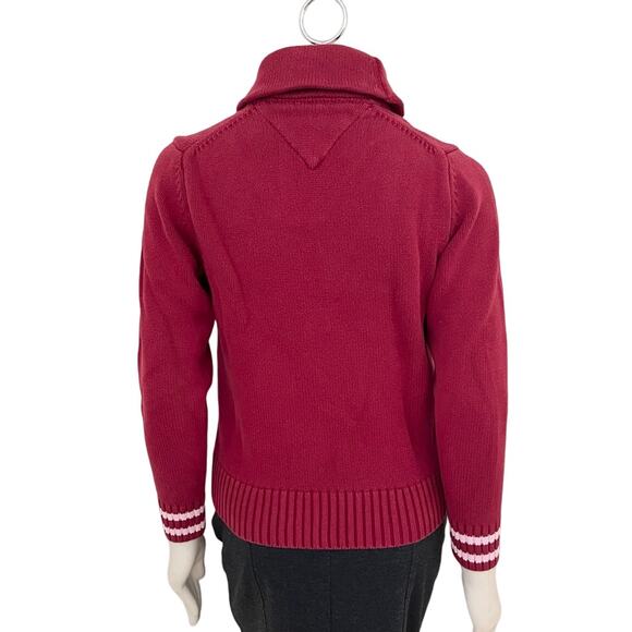 VTG TOMMY HILFIGER Crest Patch Collegiate Sweater in Red  Y2K  SZ XS - Picture 8 of 12